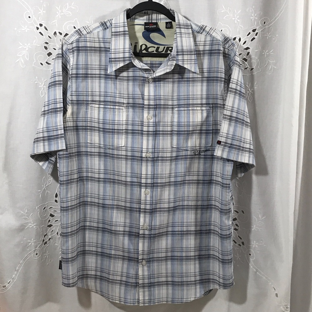 RIP CURL - Men's Vintage Blue and White Plaid Button Down Shirt